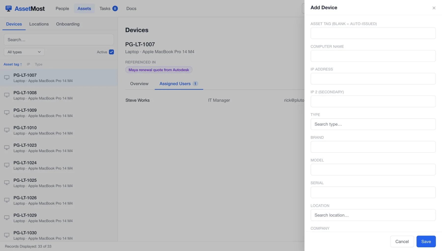 The Add Device modal