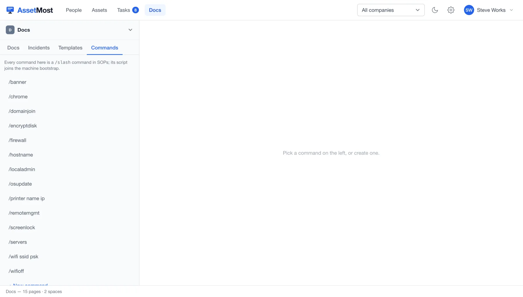 The Commands tab in Docs: the reference for slash actions
