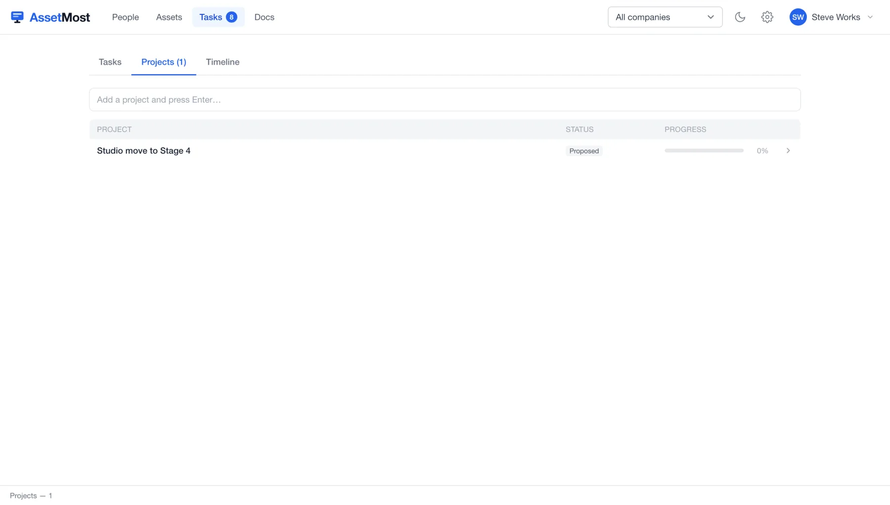 The Projects tab with the project ladder